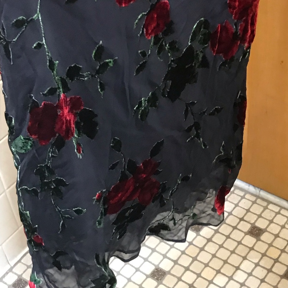 Vintage Betsey Johnson Silk Rose Burnout Velvet Black Midi Slip Dress Satin trm - Picture 5 of 10